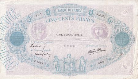 France 500 Francs - Rose et Bleu - 30-06-1938 - Série K.3029  - F.31.17