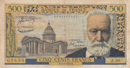 France 500 Francs - Victor Hugo - 02-09-1954 - Série Z.38
