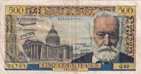 France 500 Francs - Victor Hugo - 06-02-1958 - Série Q.92 - F.35.08
