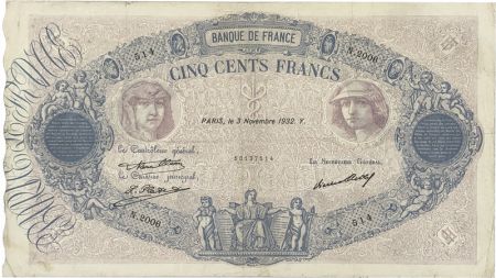 France 500 FRANCS 1932 FRANCE - Bleu et rose TYPE 1888 - SÉRIE N.2006