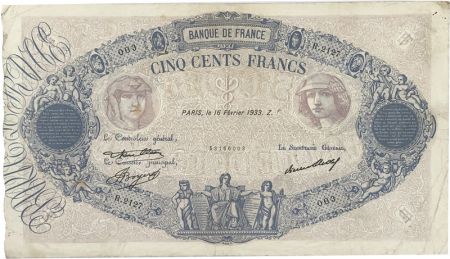 France 500 FRANCS 1933 FRANCE - Bleu et rose TYPE 1888 - SÉRIE R.2127