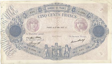 France 500 FRANCS 1937 FRANCE - Bleu et rose TYPE 1888 - SÉRIE A.2588