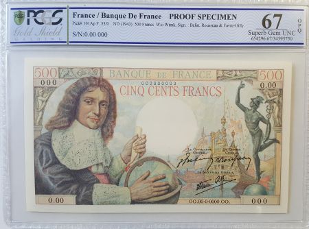 France 500 Francs Colbert - ND (1943) - Epreuve Specimen - PCGS 67 OPQ