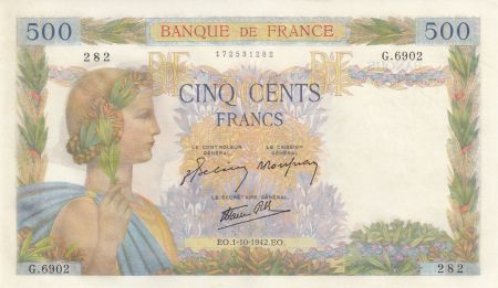 France 500 Francs La Paix - 01-10-1942 Série G.6902 - p.neuf