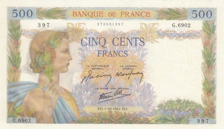 France 500 Francs La Paix - 01-10-1942 Série G.6902