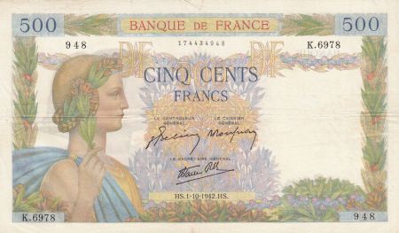 France 500 Francs La Paix - 01-10-1942 Série K.6978