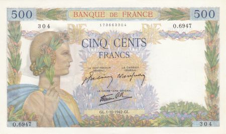France 500 Francs La Paix - 01-10-1942 Série O.6947 - P.NEUF