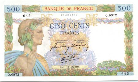 France 500 Francs La Paix - 01-10-1942 Série Q.6972-645
