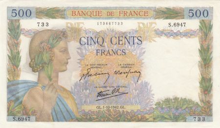 France 500 Francs La Paix - 01-10-1942 Série S.6947- p.neuf