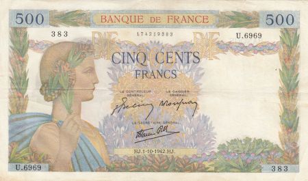France 500 Francs La Paix - 01-10-1942 Série U.6969