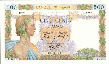 France 500 Francs La Paix - 01-10-1942 Série X.6964-277