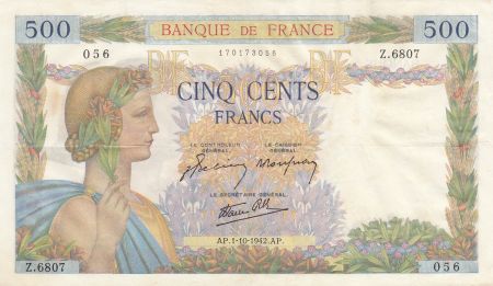 France 500 Francs La Paix - 01-10-1942 Série Z.6807