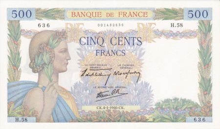 France 500 Francs La Paix - 04-01-1940 Série H.58
