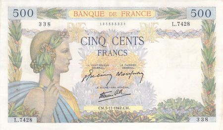 France 500 Francs La Paix - 05-11-1942 Série L.7428 - TTB