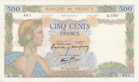 France 500 Francs La Paix - 05-12-1940 Série Q.1501 - TTB+