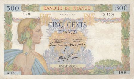 France 500 Francs La Paix - 05-12-1940 Série X.1503 - TTB