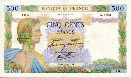 France 500 Francs La Paix - 06-02-1941 - Série A.2503 - TTB
