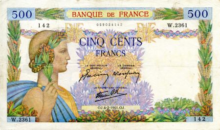 France 500 Francs La Paix - 06-02-1941 - Série W.2361 - TTB