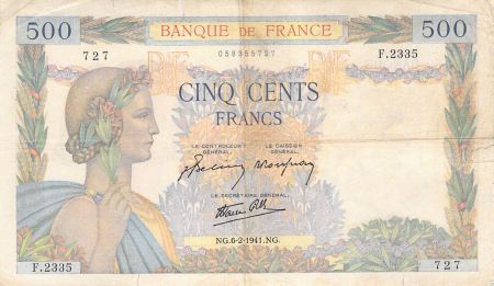 France 500 Francs La Paix - 06-02-1941 Série F.2335 - TB