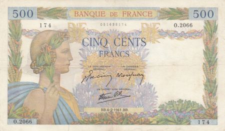 France 500 Francs La Paix - 06-02-1941 Série O.2066 - TTB