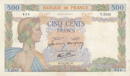 France 500 Francs La Paix - 06-02-1941 Série T.2242 - TTB