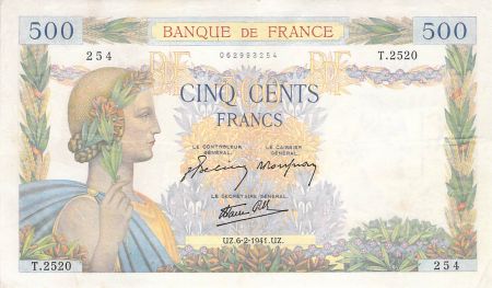 France 500 Francs La Paix - 06-02-1941 Série T.2520 - TTB