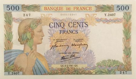 France 500 Francs La Paix - 06-02-1941 Série Y.2407 - SUP