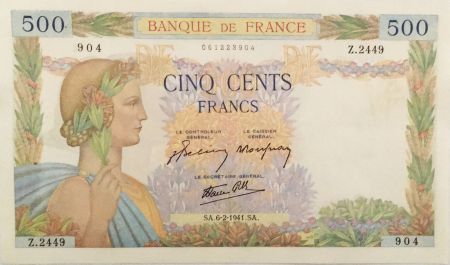 France 500 Francs La Paix - 06-02-1941 Série Z.2449 - TTB+