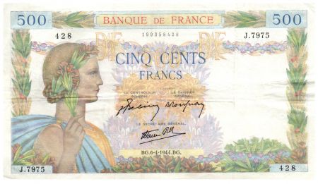 France 500 Francs La Paix - 06-04-1944 - Série J.7975 - TTB