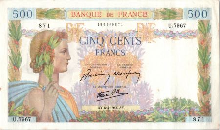 France 500 Francs La Paix - 06-04-1944 Série U.7967-871