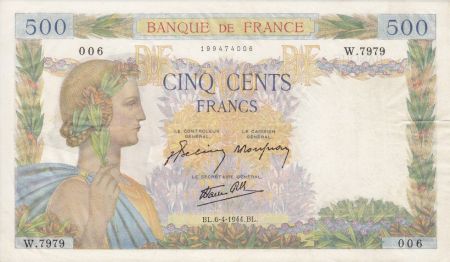 France 500 Francs La Paix - 06-04-1944 Série W.7979 - Rare !