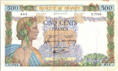 France 500 Francs La Paix - 07-01-1943 Série U.7734-043