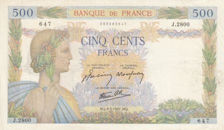 France 500 Francs La Paix - 08-05-1941 Série J.2800 - TTB