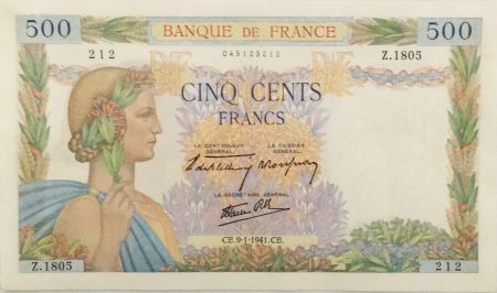 France 500 Francs La Paix - 09-01-1941 Série Z.1805 - TTB+