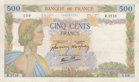 France 500 Francs La Paix - 09-04-1942 Série R.5710 - TTB
