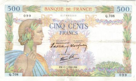 France 500 Francs La Paix - 11-07-1940 Série Q.708
