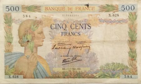 France 500 Francs La Paix - 11-07-1940 Série X.628 - TB