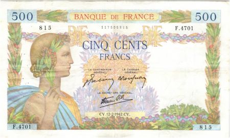 France 500 Francs La Paix - 12-02-1942 Série F.4701
