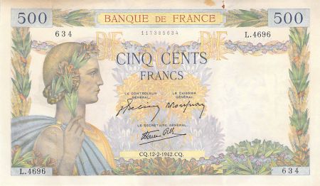 France 500 Francs La Paix - 12-02-1942 Série L.4696-634 - TTB