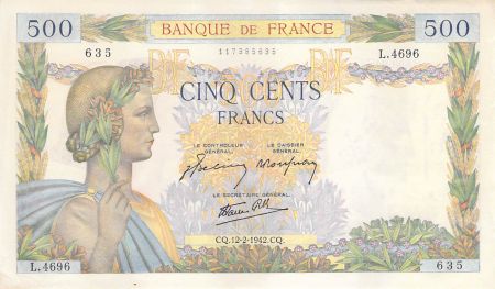 France 500 Francs La Paix - 12-02-1942 Série L.4696-635 - SUP