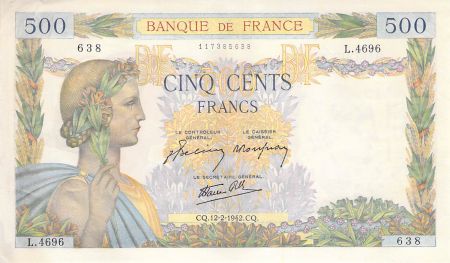France 500 Francs La Paix - 12-02-1942 Série L.4696-638 - SUP
