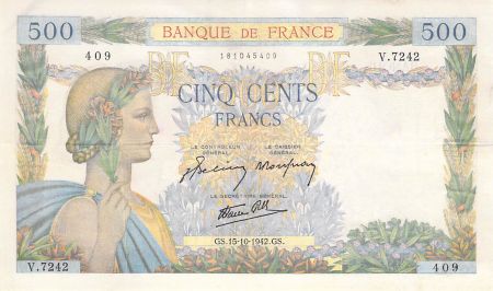 France 500 Francs La Paix - 15-10-1942 Série V.7242 - TTB
