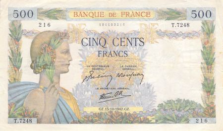 France 500 Francs La Paix - 15-10-1942 Série V.7248 - TTB