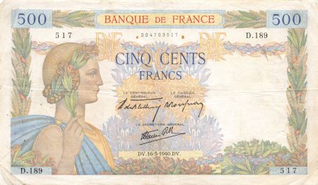 France 500 Francs La Paix - 16-05-1940 Série D.189 - PTTB