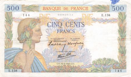 France 500 Francs La Paix - 16-05-1940 Série E.158 - TB+