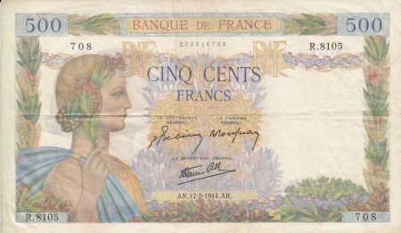 France 500 Francs La Paix - 17/05/1944 Série R.8105 - Date Rare
