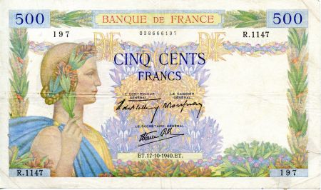 France 500 Francs La Paix - 17-10-1940 - Série R.1147 - TB