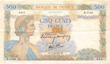 France 500 Francs La Paix - 17-10-1940 Série R.1128 - TB