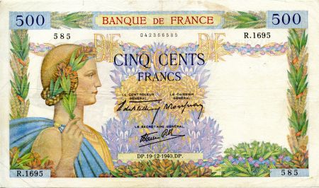 France 500 Francs La Paix - 19-12-1940 - Série R.1695 - TTB
