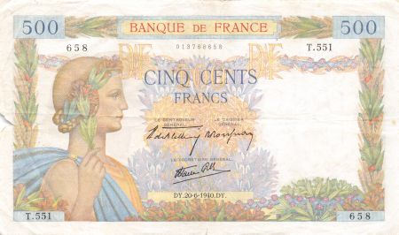 France 500 Francs La Paix - 20-06-1940 Série T.551 - TB
